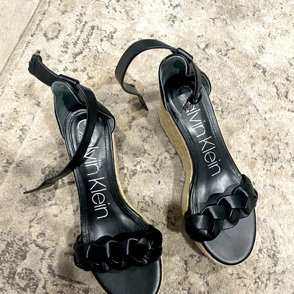 Calvin Klein Platform Wedge Sandal in Black- Size 7.5